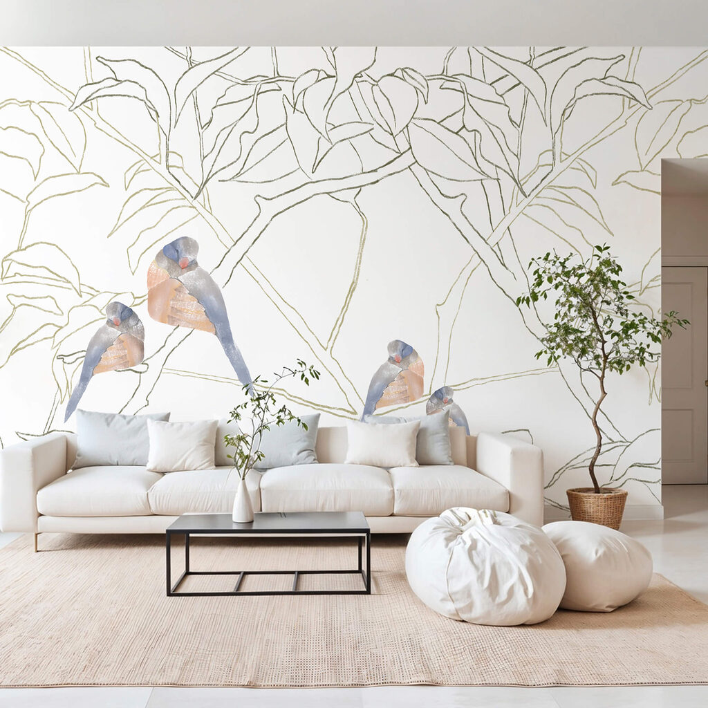 Oiseaux aux postures variées — intérieur 1