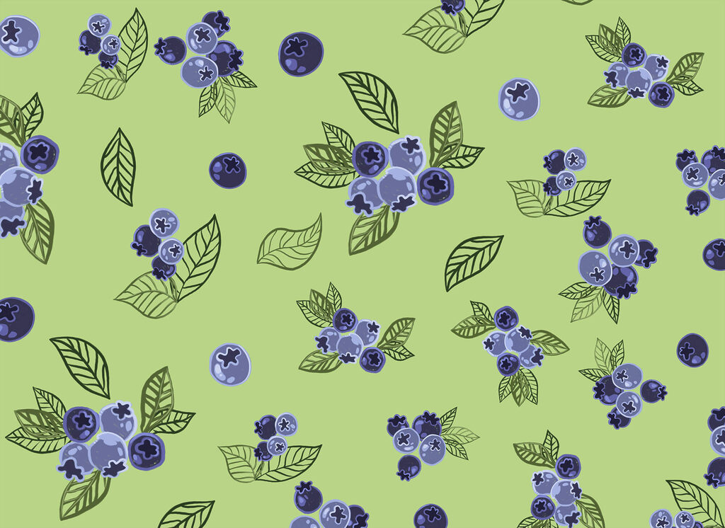 Myrtilles et feuilles — motif complet