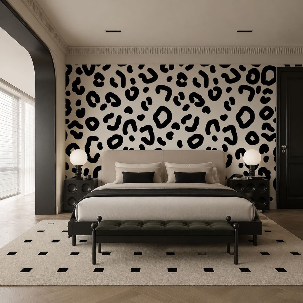 Léopard noir et blanc dans un intérieur