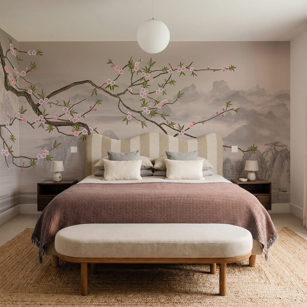 Branche fleurie sur l’eau dans un intérieur