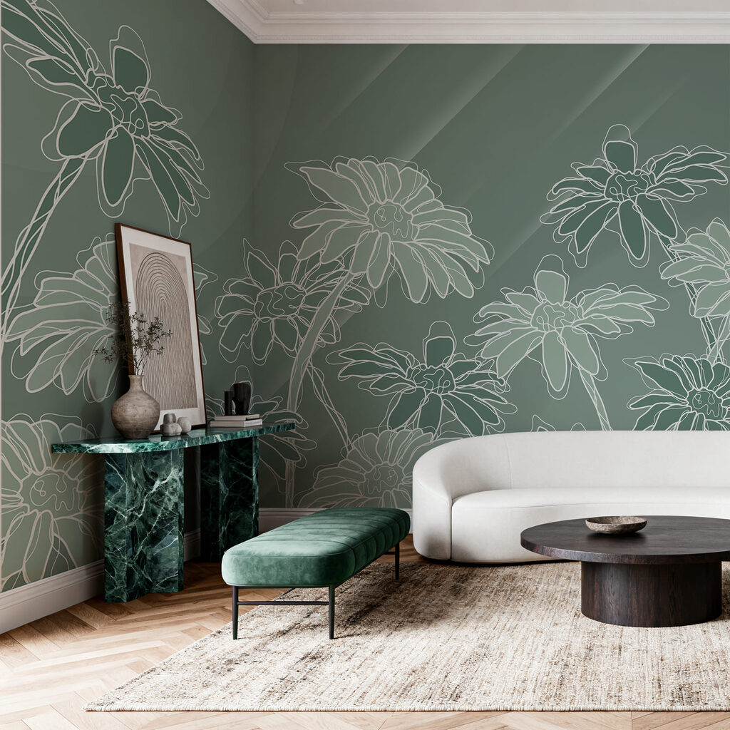Fleurs sur fond vert — intérieur 1