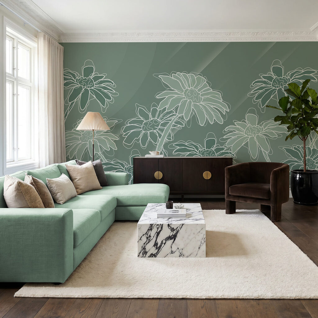 Fleurs sur fond vert — intérieur 2