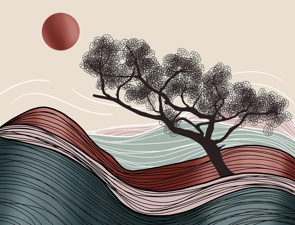 Arbre penché au soleil — motif complet