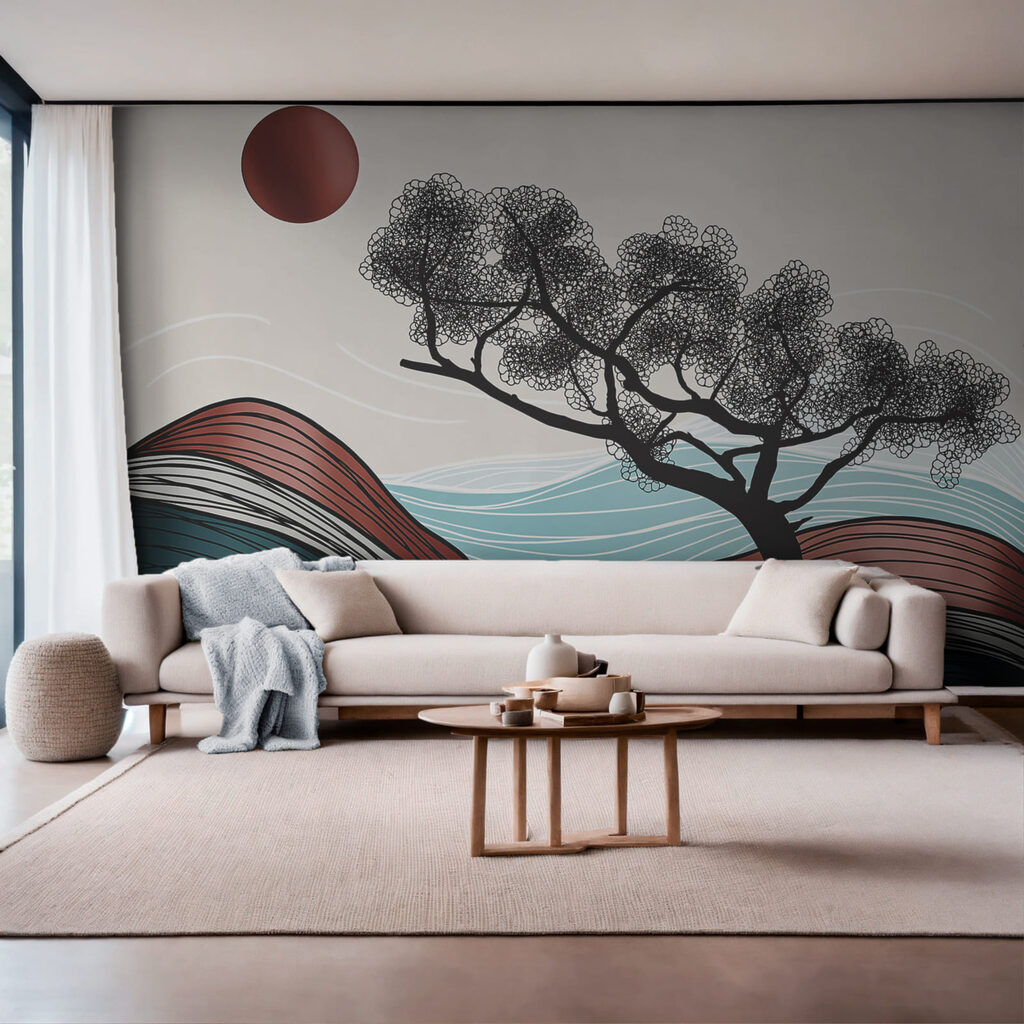 Arbre penché au soleil dans un intérieur