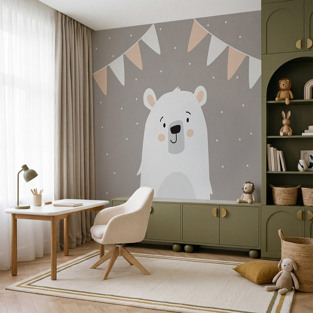 Ourson en fête dans un intérieur