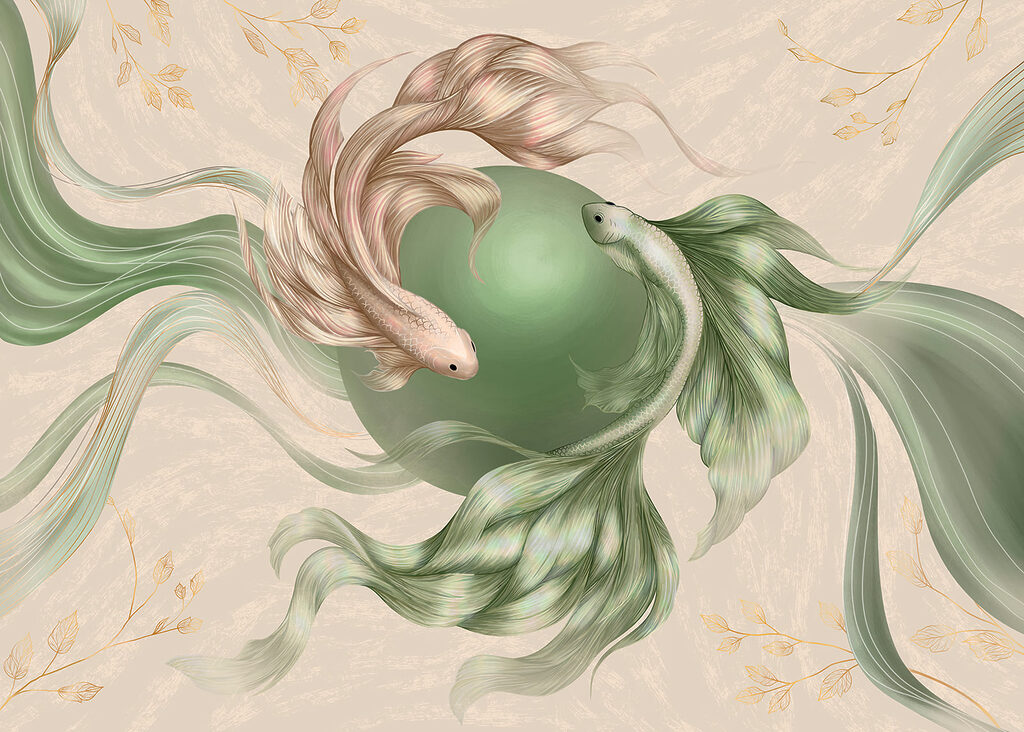 Poissons autour d’une perle — motif complet