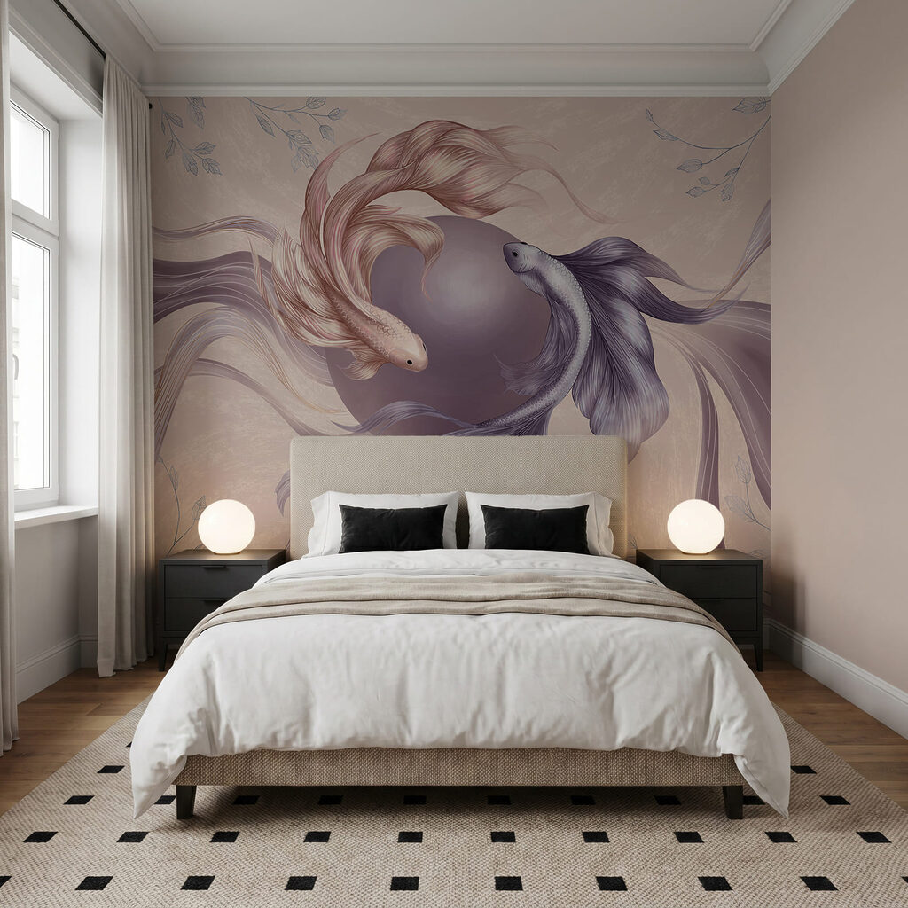 Poissons autour d’une perle dans un intérieur