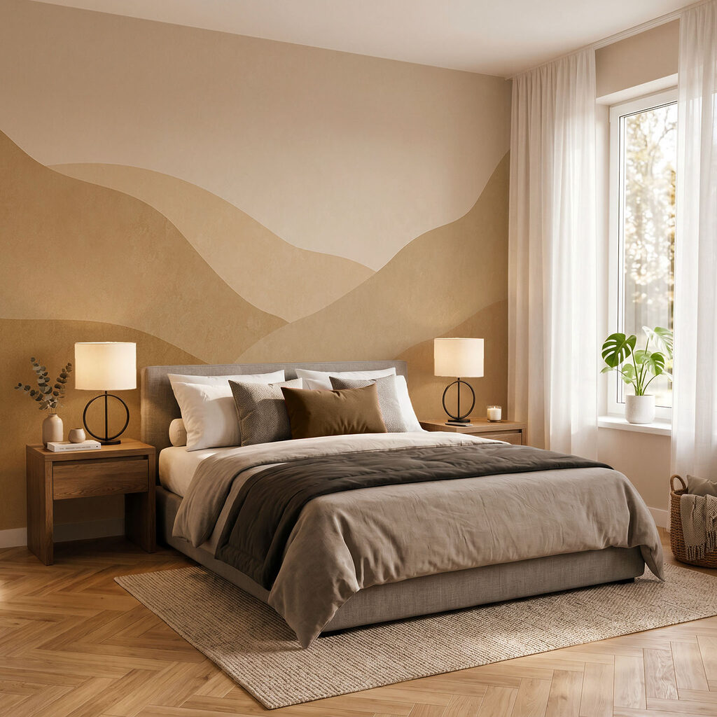 Vallée en aplats colorés dans un intérieur