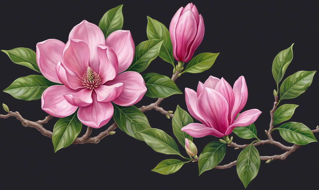 Grandes fleurs roses — motif complet