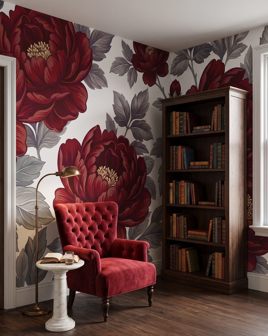 Grands pétales rouges dans un intérieur