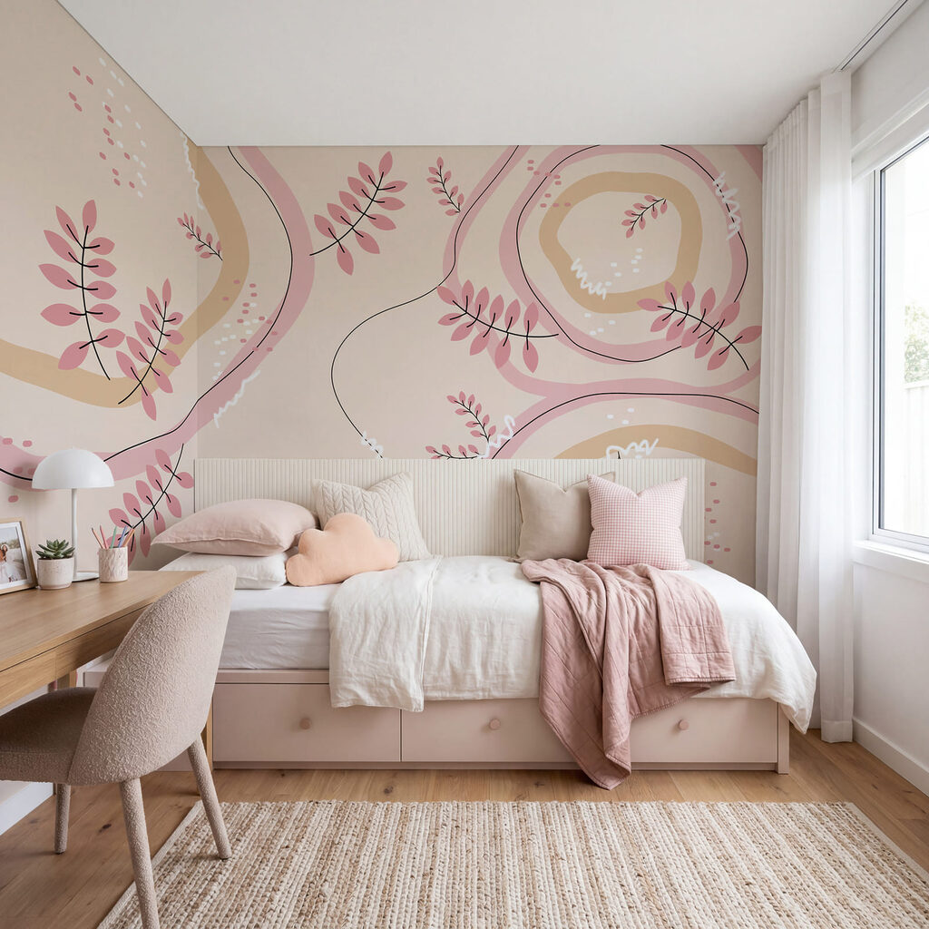 Feuillage et boucles peintes — intérieur 1