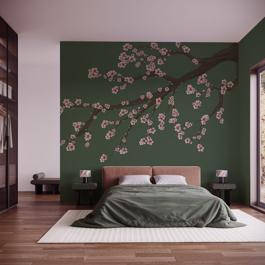 Branche fleurie qui s’étire dans un intérieur