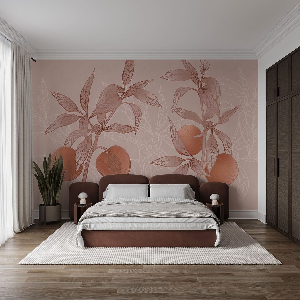 Fruits sur branches dessinées dans un intérieur