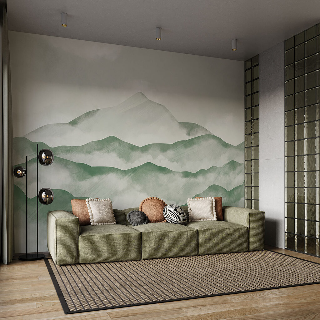 Sommets entre les nuages dans un intérieur