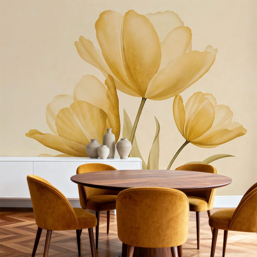 Trois fleurs à l’aquarelle dans un intérieur