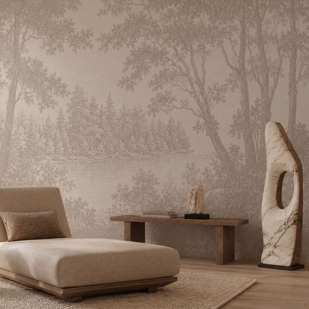 Lac forestier en gravure — intérieur 1