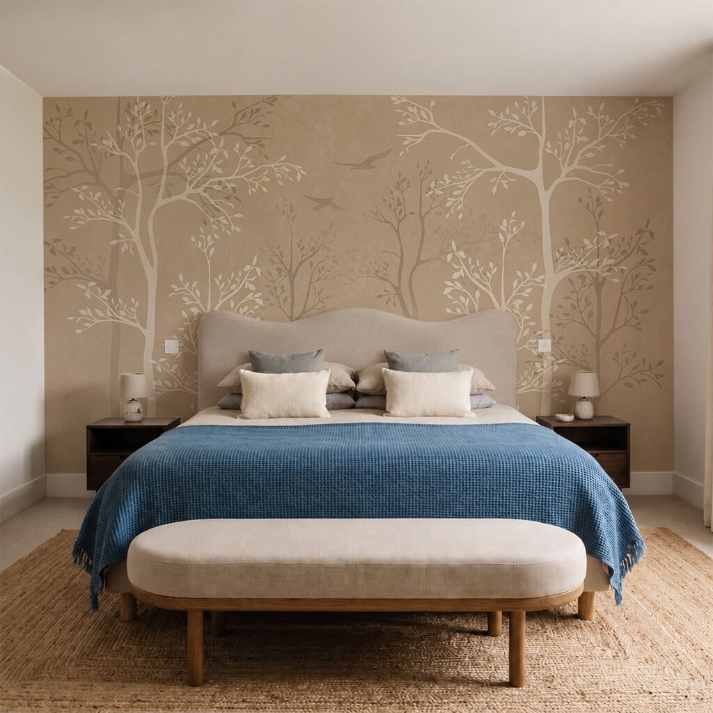 Arbres élancés en clair-obscur dans un intérieur