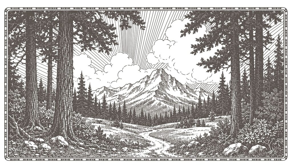 Sommet entre les arbres — motif complet