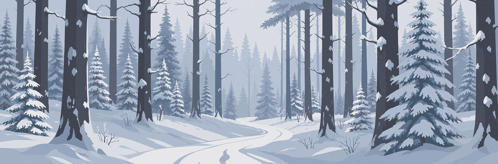 Chemin enneigé en forêt — motif complet