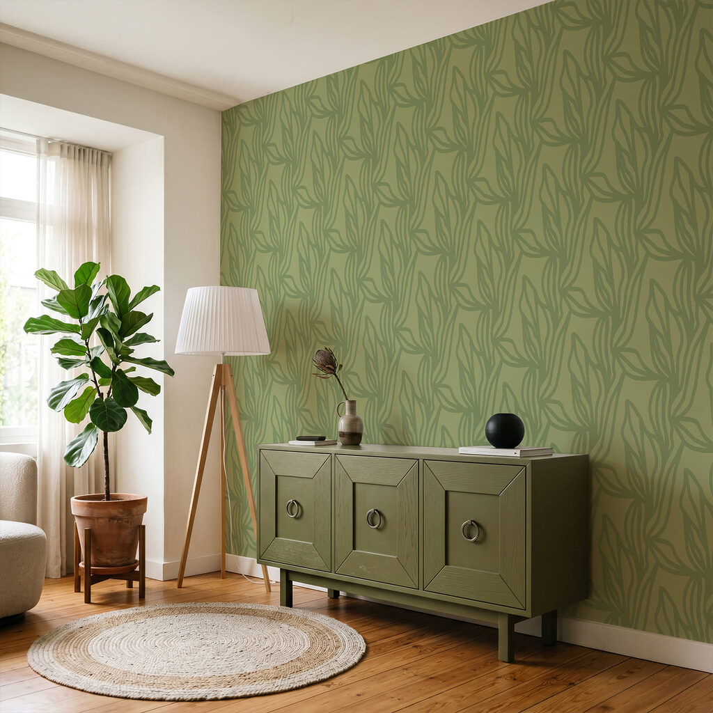 Feuilles au trait fin dans un intérieur