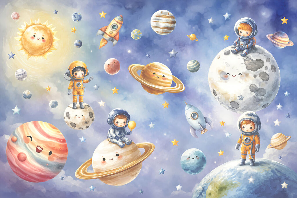 Petits astronautes en exploration — motif complet