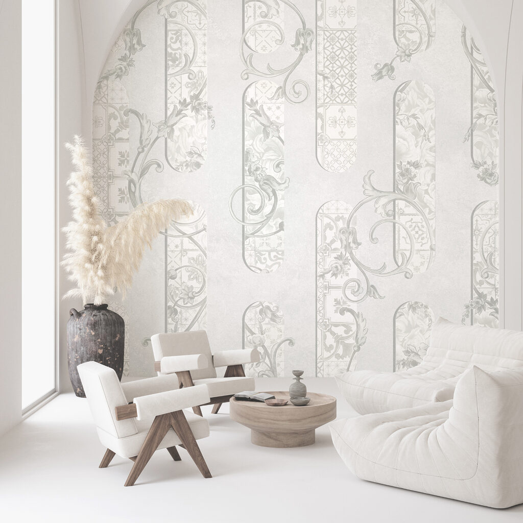 Volutes en fines bandes dans un intérieur