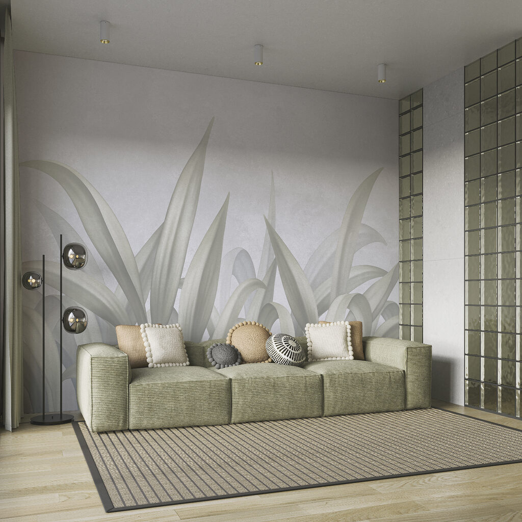 Longues feuilles vert tendre dans un intérieur
