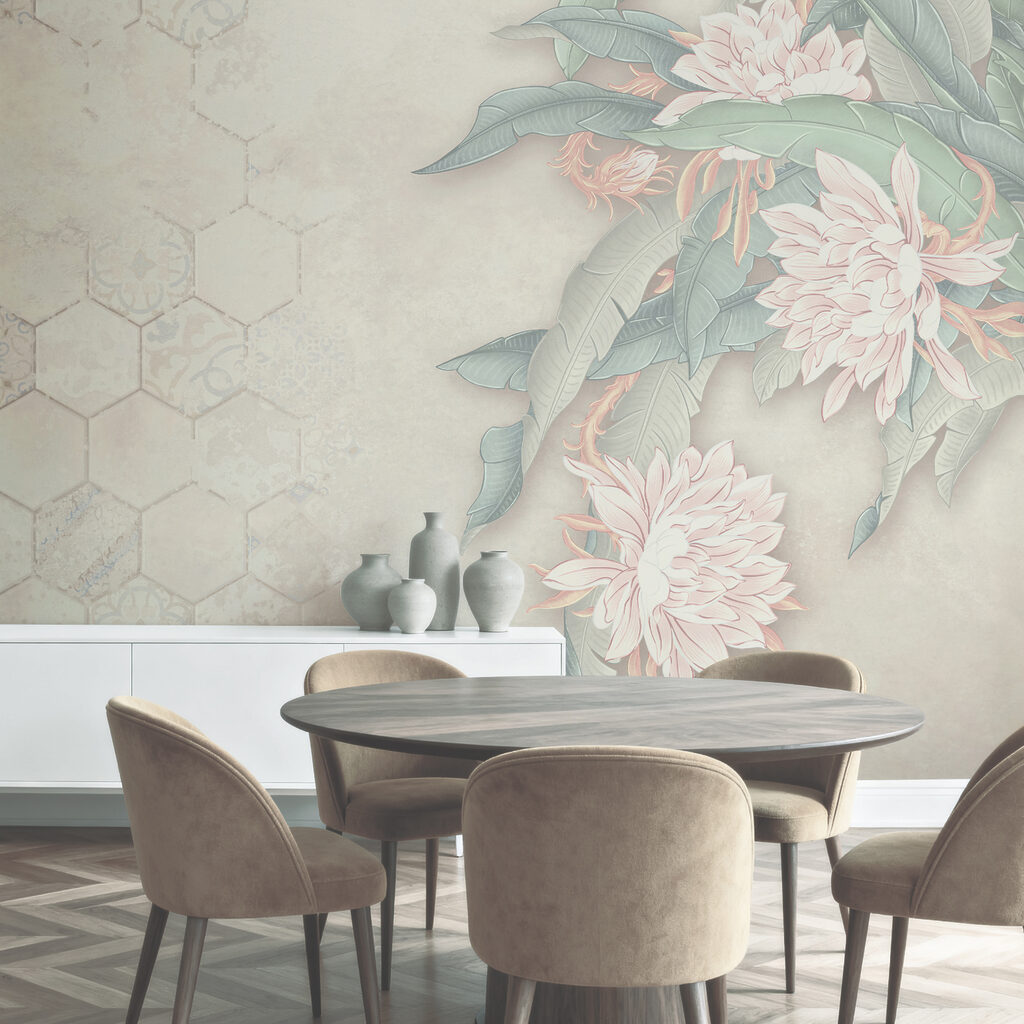 Fleurs et fins hexagones dans un intérieur