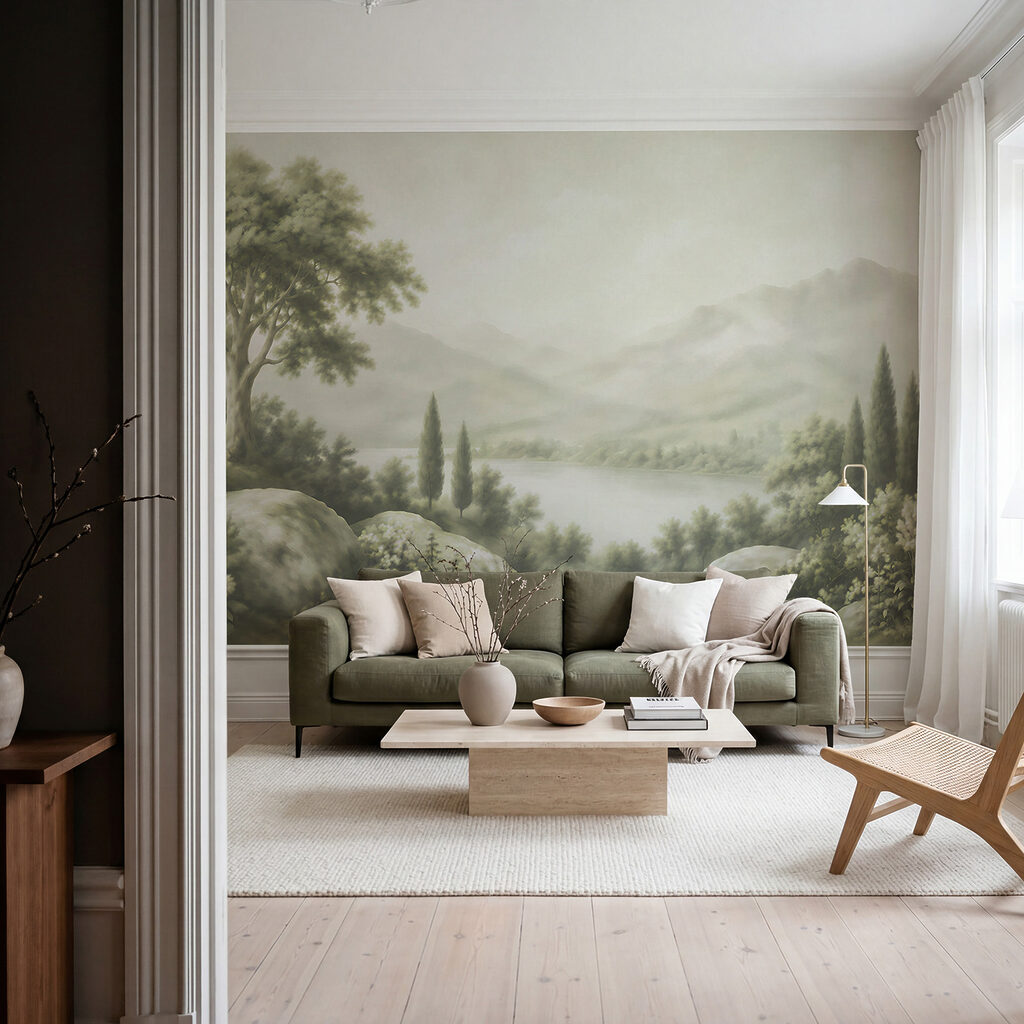 Lac entre cyprès sombres — intérieur 1