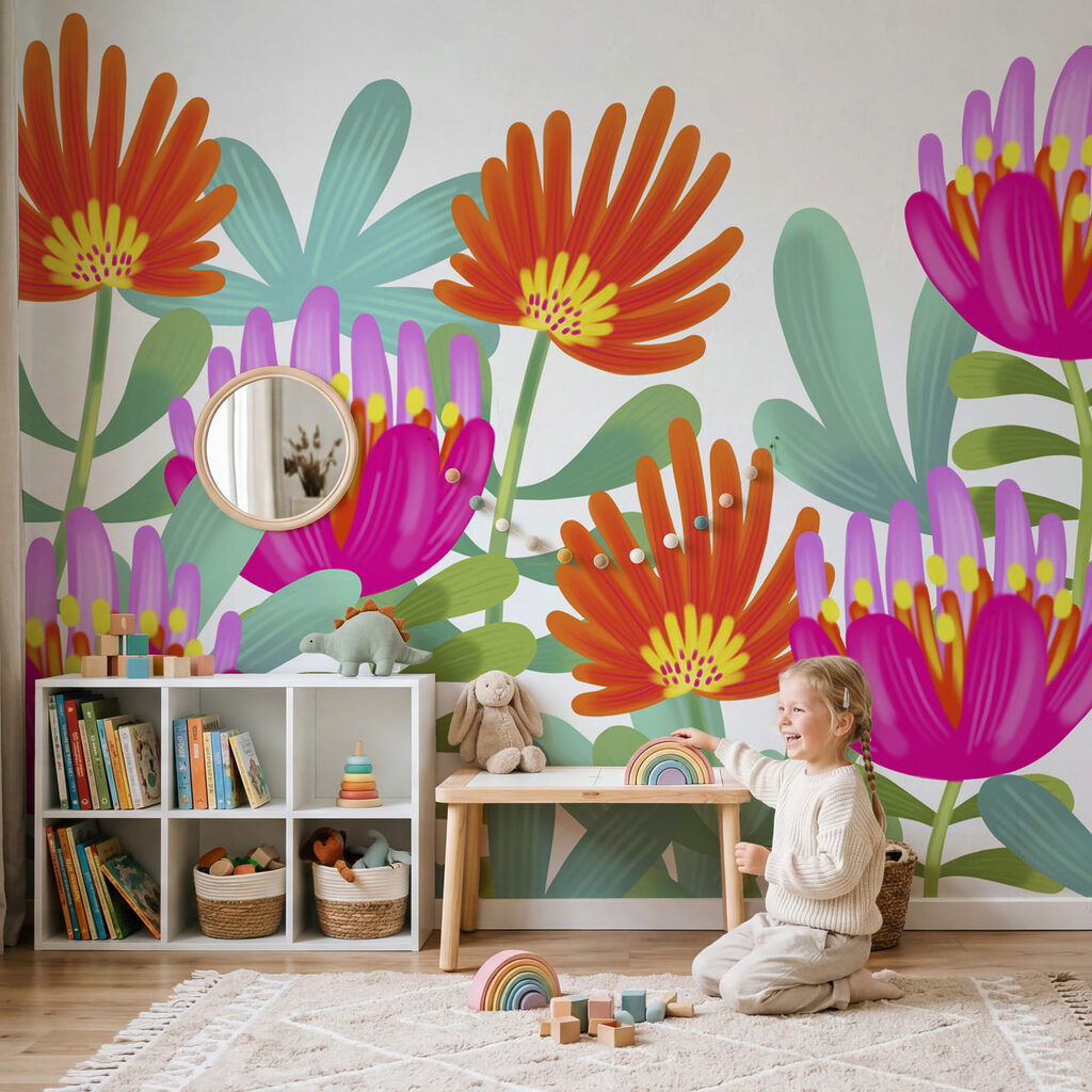 Champ de fleurs vives dans un intérieur