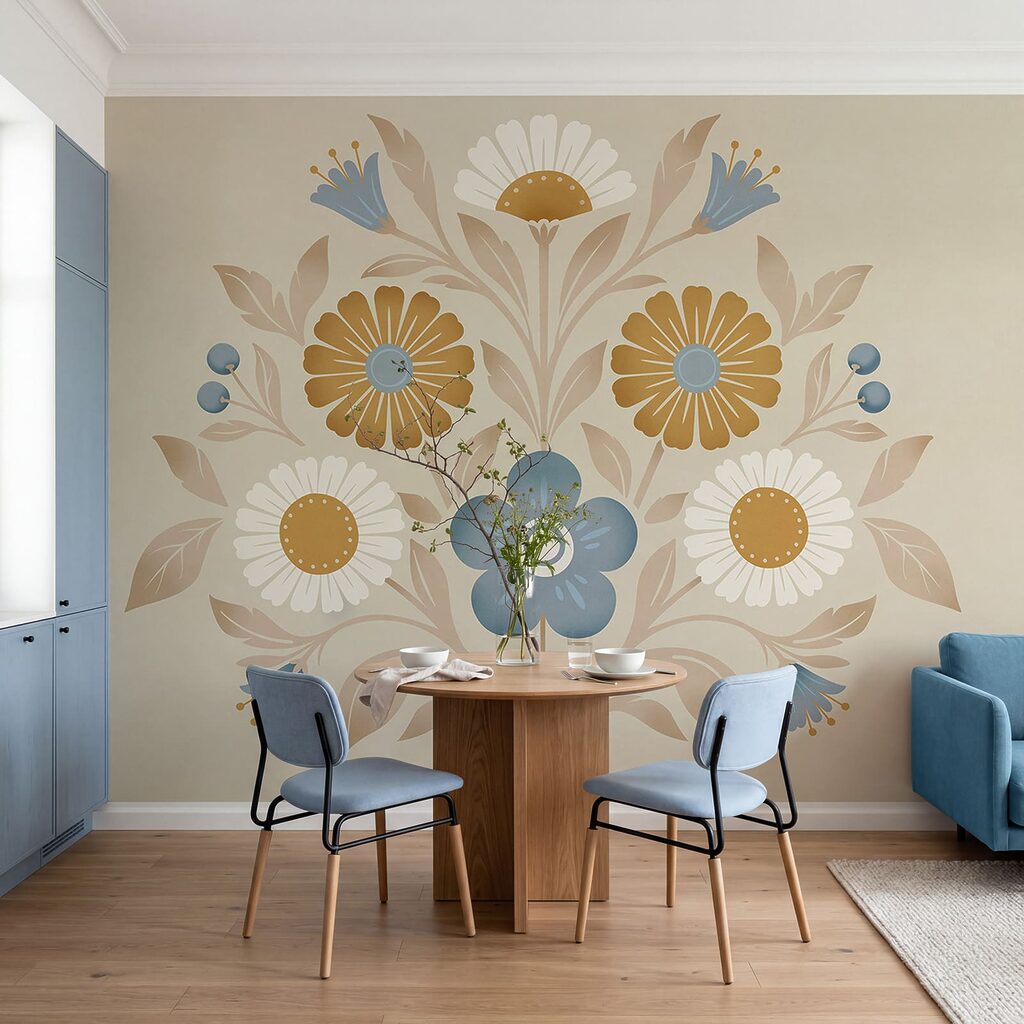 Fleurs en médaillon dans un intérieur