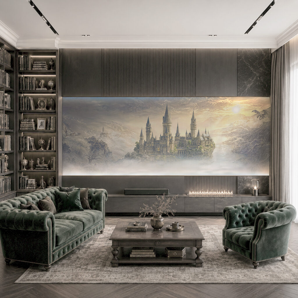 Château dans la brume dans un intérieur