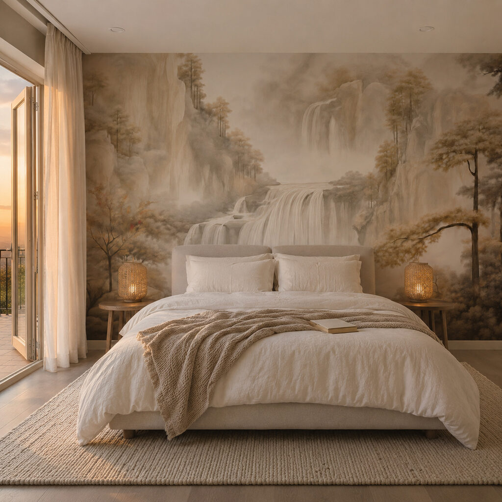 Cascades entre monts pâles dans un intérieur