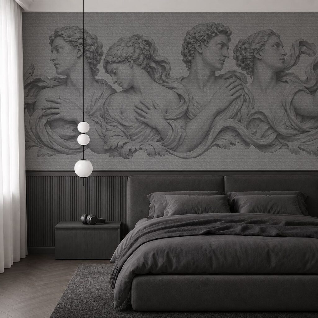 Figures classiques hachurées dans un intérieur