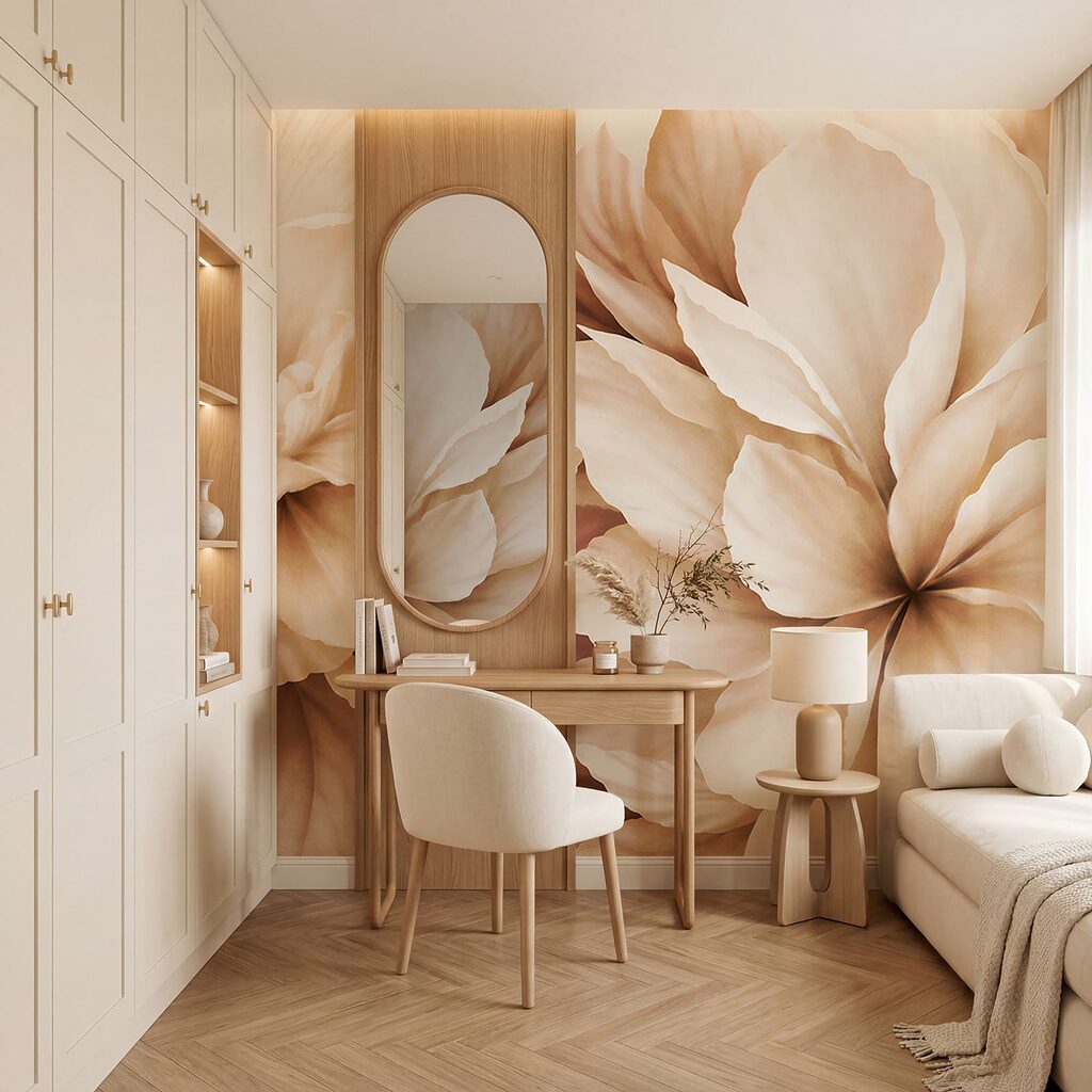 Grandes fleurs crème dans un intérieur