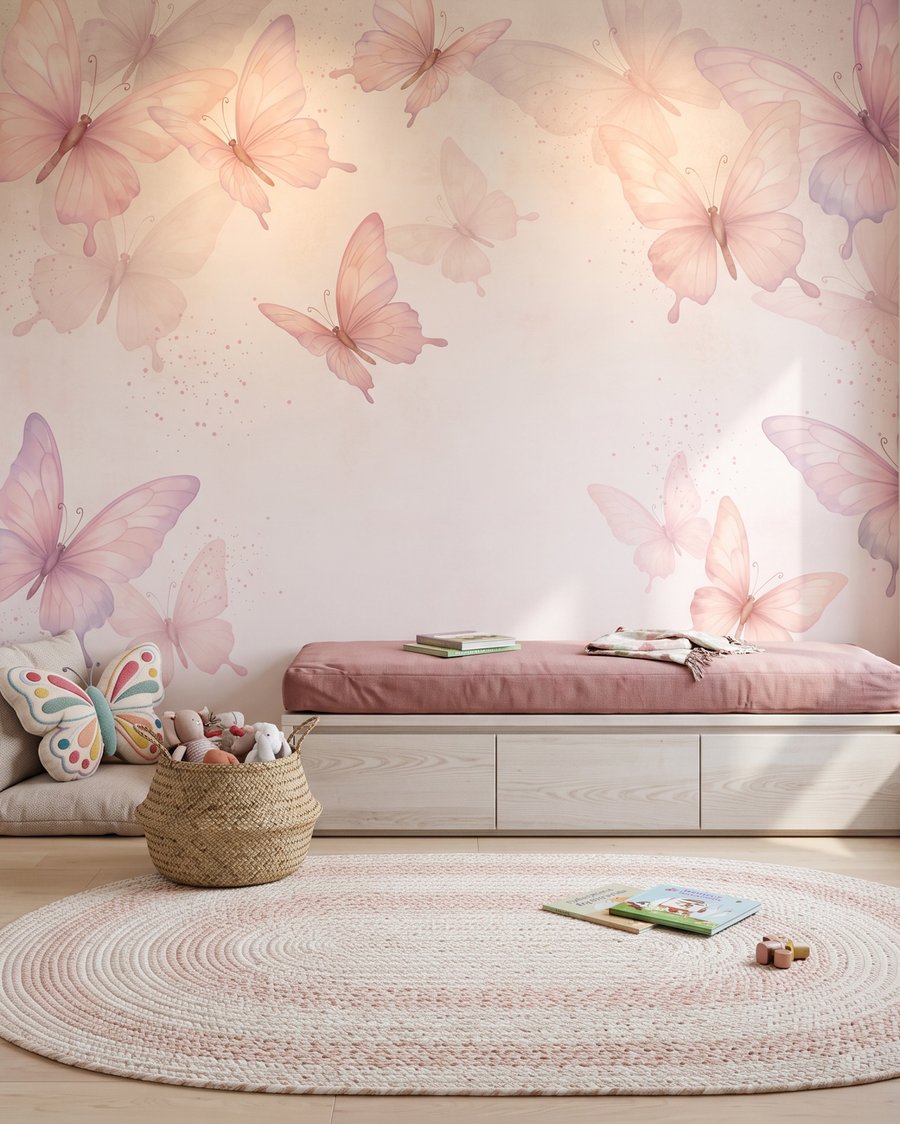 Papillons en transparence dans un intérieur