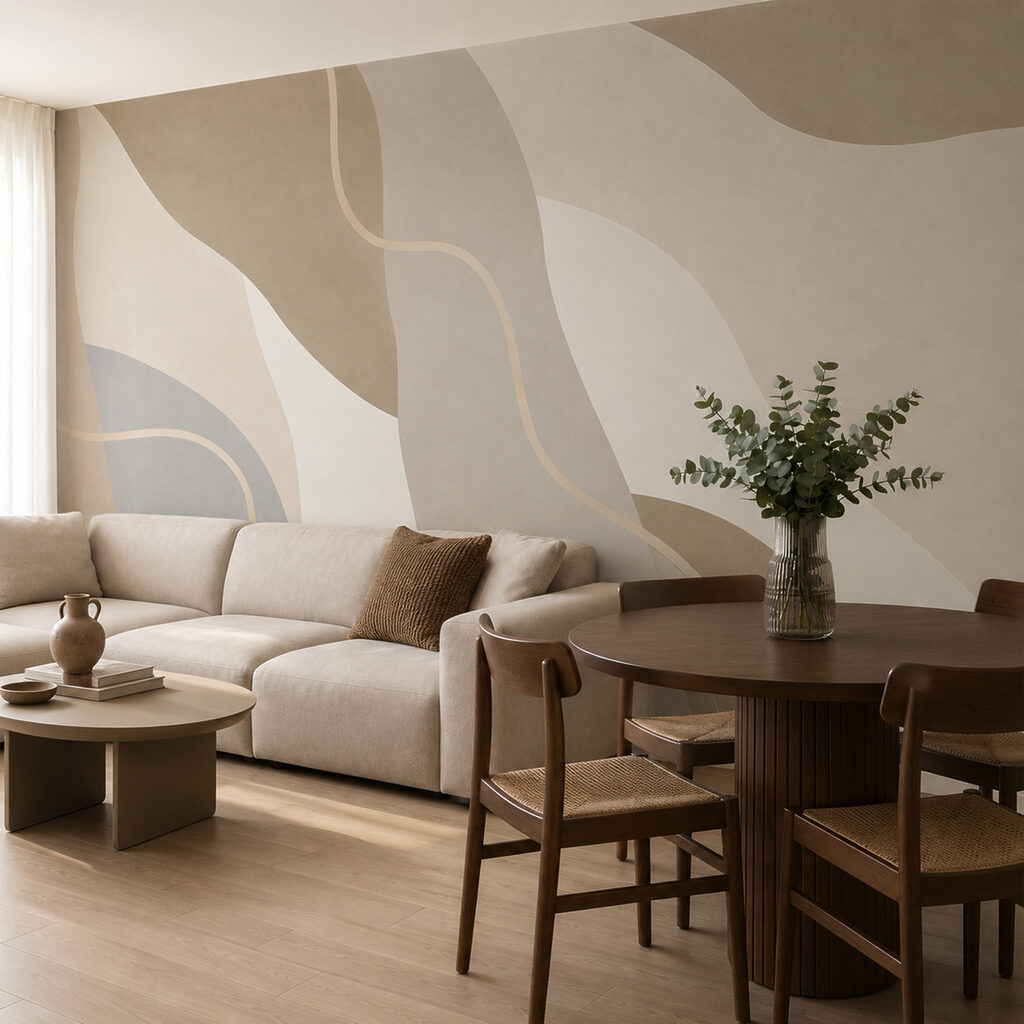 Lignes sur aplats doux dans un intérieur