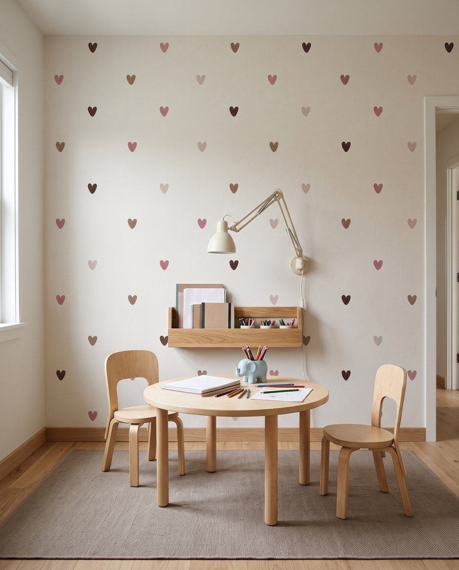Petits cœurs bien espacés dans un intérieur