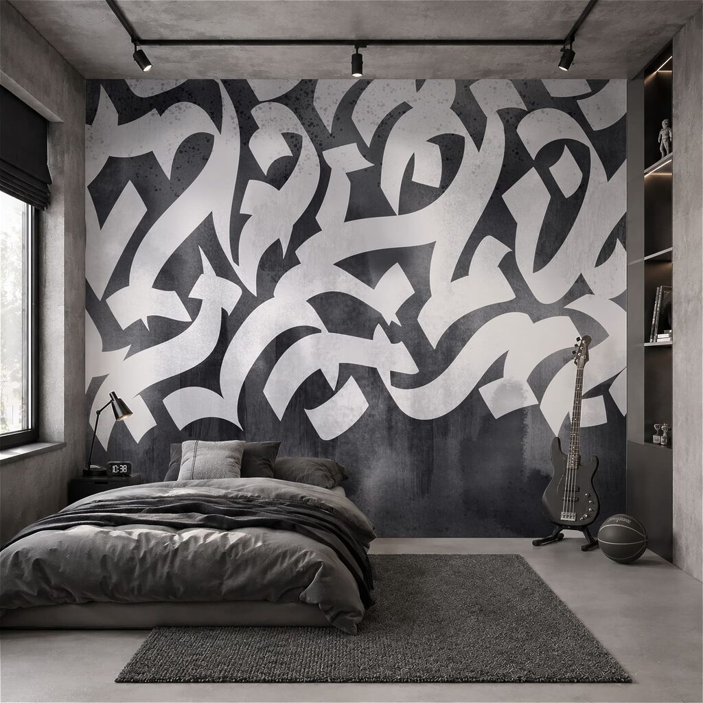 Graffiti aux lettres sombres dans un intérieur
