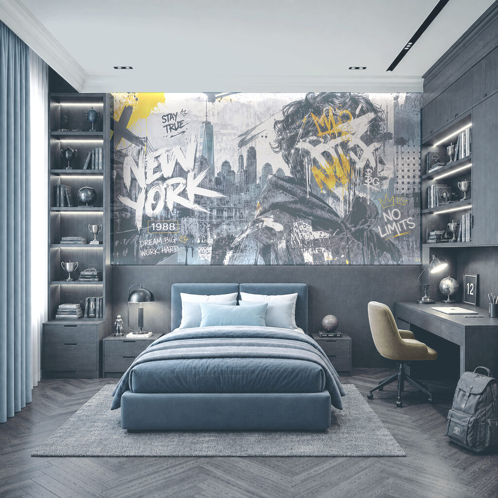 Ville en lettres peintes dans un intérieur