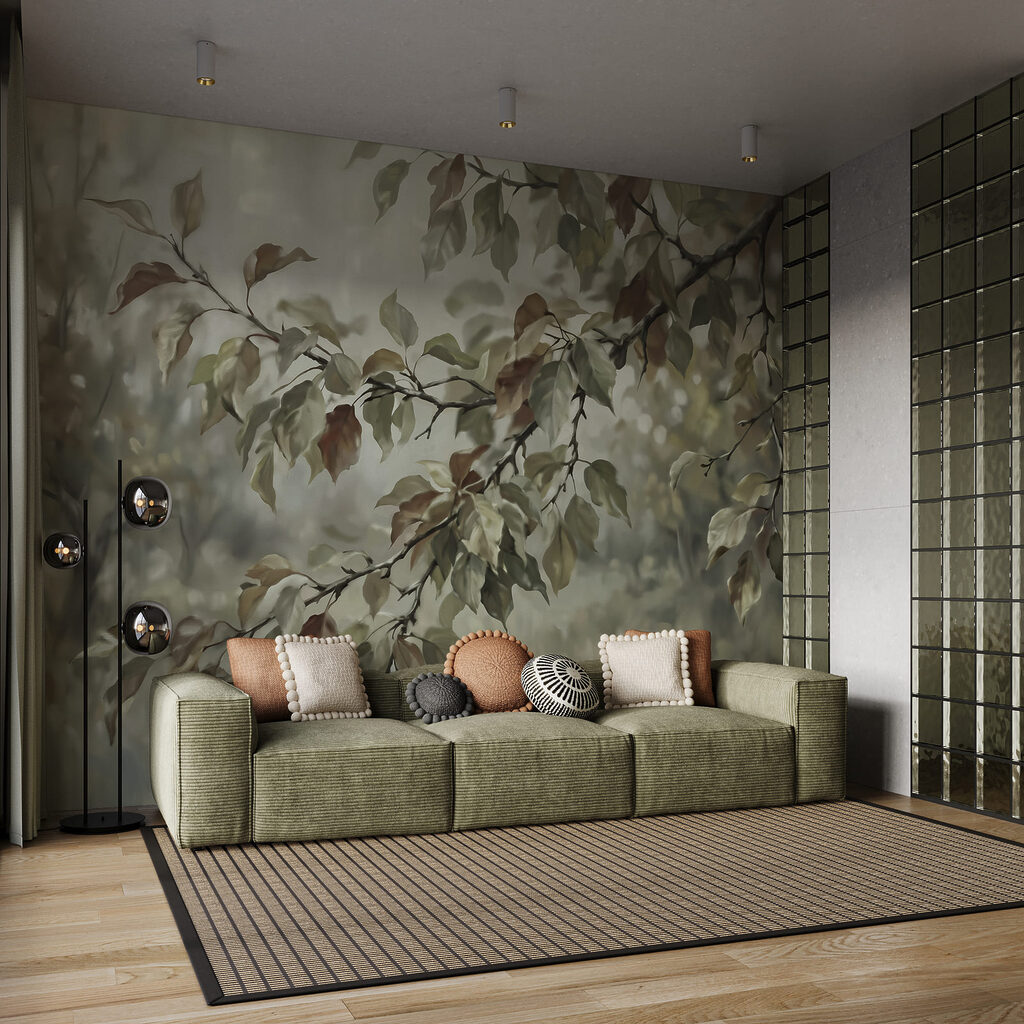 Rameaux feuillus en contre-jour — intérieur 1