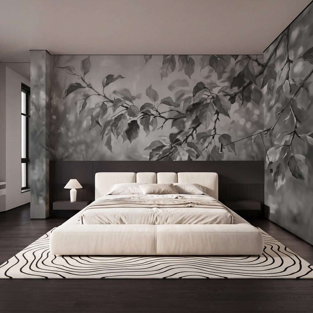 Rameaux feuillus en contre-jour — intérieur 1