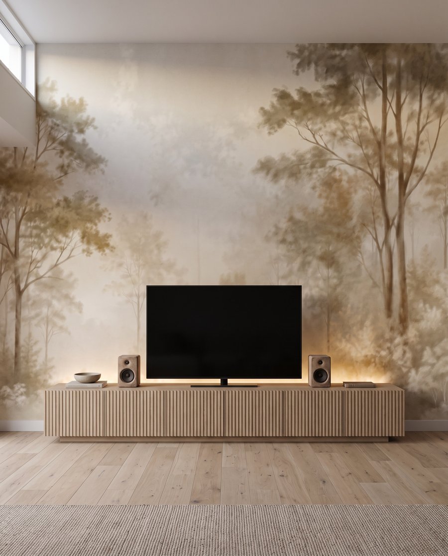 Lumière entre arbres pâles — intérieur 2