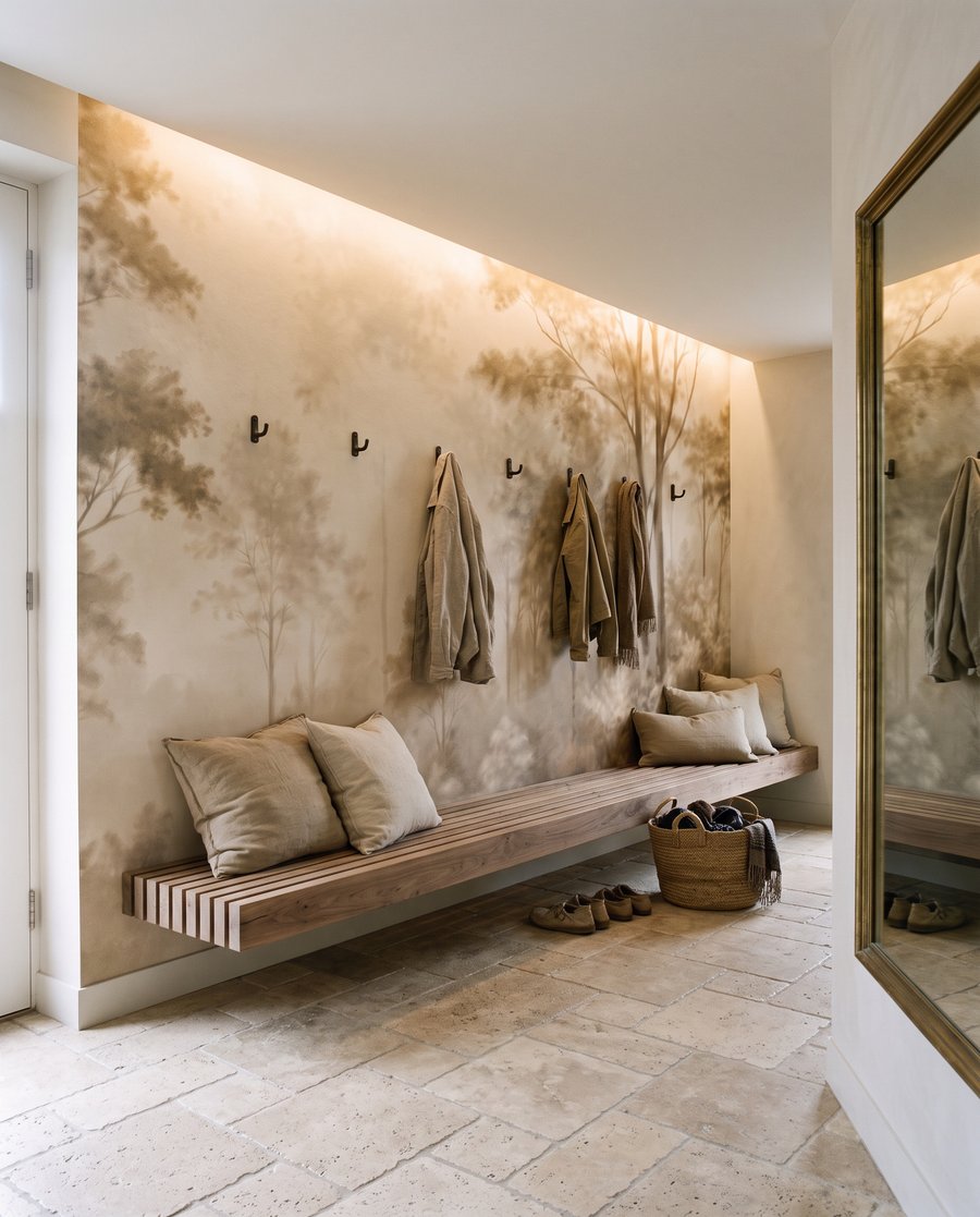 Lumière entre arbres pâles — intérieur 7