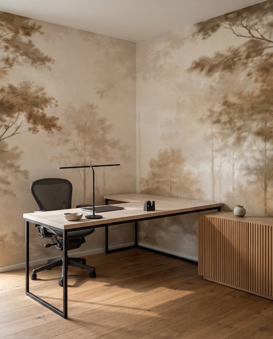 Lumière entre arbres pâles — intérieur 8