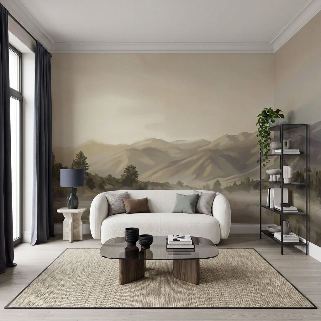 Montagnes en reflet matinal dans un intérieur