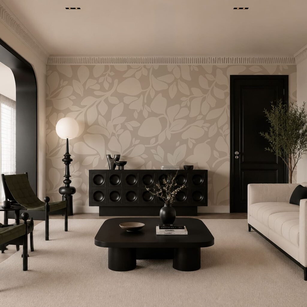 Feuillages en silhouettes dans un intérieur