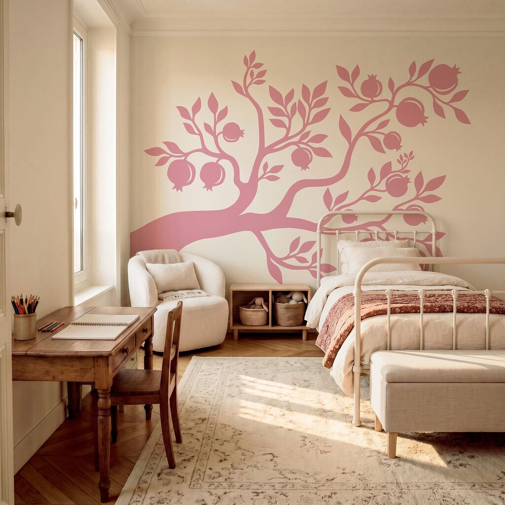 Arbre fruitier stylisé dans un intérieur