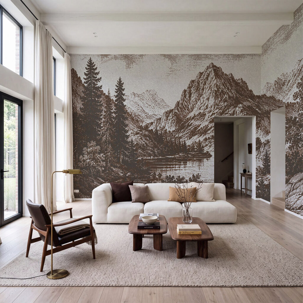 Lac de montagne hachuré dans un intérieur