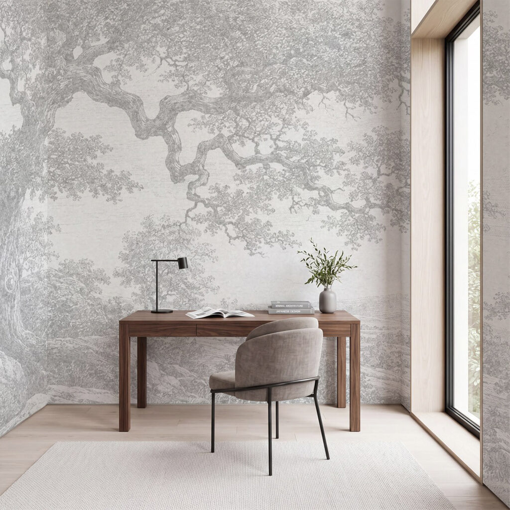 Vieil arbre et paysage dans un intérieur